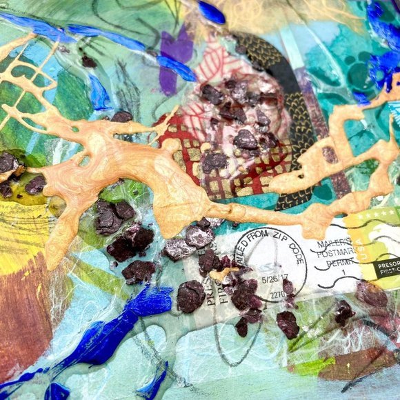 Art Original Brilliant Fall Mixed Media Painting Matted Frame Ready 11x14in - Picture 7 of 9